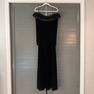 Vintage Cachet Velvet Off-The-Shoulder Gown with Faux Fur Trim